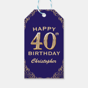 Étiquettes-cadeau 40e anniversaire de la Parties scintillant marine