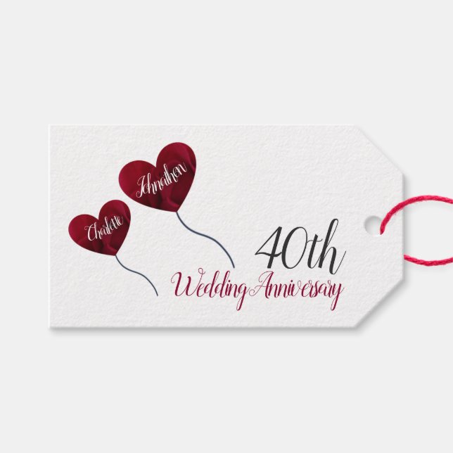 Étiquettes-cadeau 40e anniversaire du mariage de Ruby Ballons de coe (Devant (Horizontal))