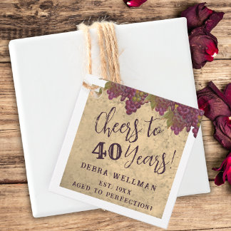 Étiquettes Cadeau 40e Anniversaire Élégant Rustique Thème Vin Remerc