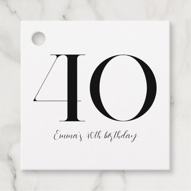 Étiquettes Cadeau 40e anniversaire Noir et blanc (Devant)