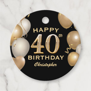 Étiquettes Cadeau 40e fête d'anniversaire Ballons noirs et or