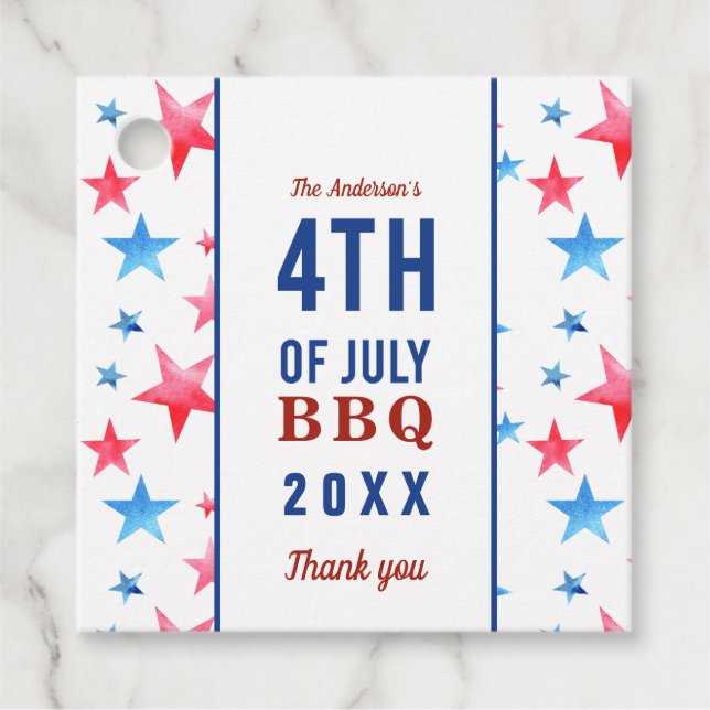 Étiquettes Cadeau 4 juillet barbecue aquarelle étoiles patriotique m (Devant)
