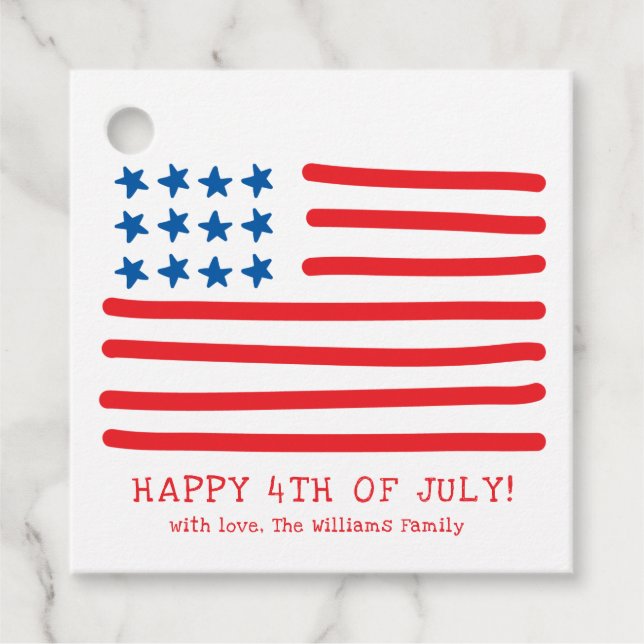 Étiquettes Cadeau 4 juillet heureux | Drapeau américain tiré à la ma (Devant)