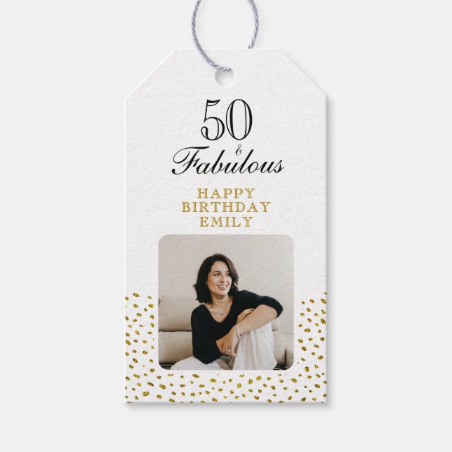 Étiquettes-cadeau 50 and Fabulous Gold Glitter Photo 50th Birthday (Devant)