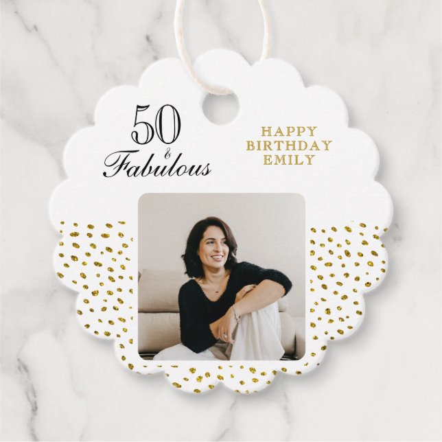Étiquettes Cadeau 50 and Fabulous Gold Glitter Photo 50th Birthday (Devant)