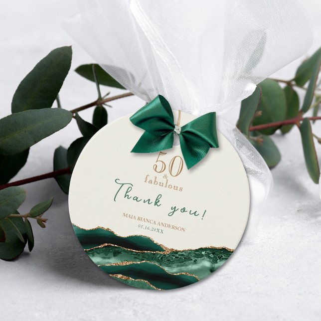 Étiquettes Cadeau 50 ans et Fabuleux Vert Or Agate Merci  (Créateur téléchargé)