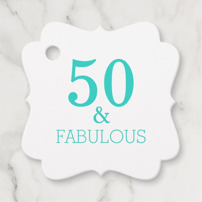 Étiquettes Cadeau 50 Et Fabuleuse fête d'anniversaire Blanc Turquois (Devant)