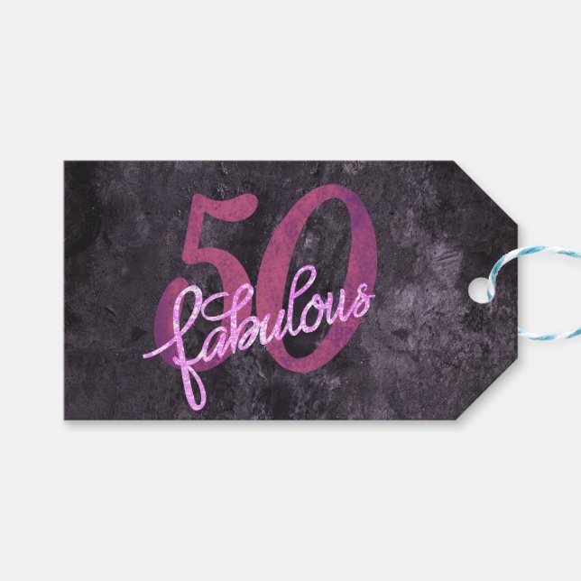 Étiquettes-cadeau 50 et fabuleux | Plum Purple et Grunge rose (Devant (Horizontal))