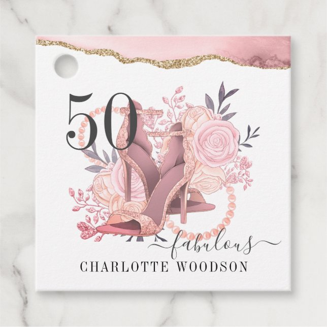 Étiquettes Cadeau 50 Fabuleux Rose Gold Parties scintillant Agate Ch (Devant)