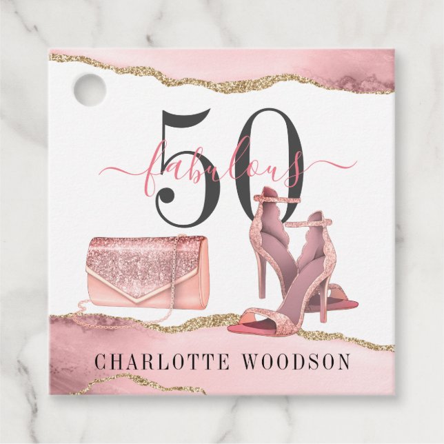 Étiquettes Cadeau 50 Fabuleux Rose Gold Parties scintillant Agate Ch (Devant)
