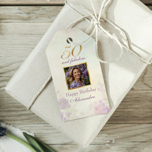 Étiquettes-cadeau 50 & Fabuleux Vintage Purple Gold Floral Anniversa