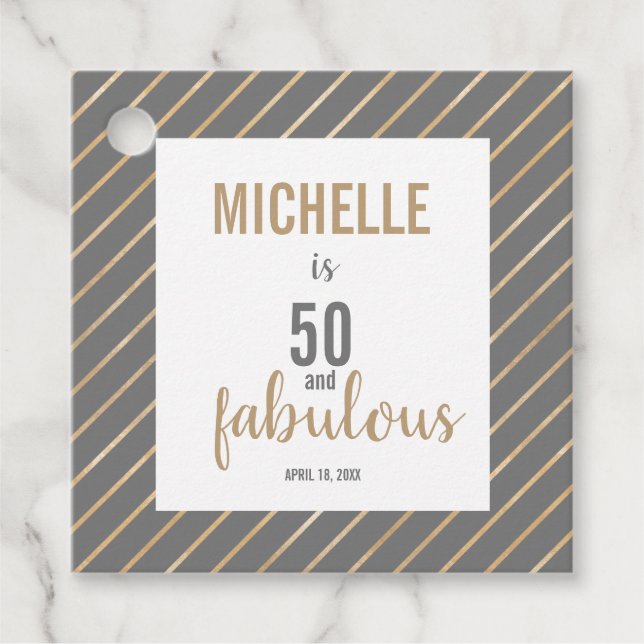 Étiquettes Cadeau 50 & Fabulous Peach Happy Birthday typographie chi (Devant)