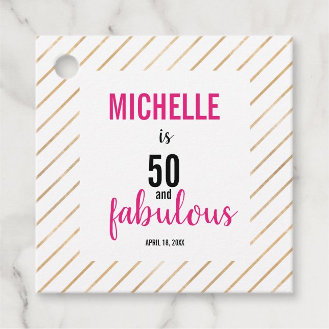 Étiquettes Cadeau 50 & Fabulous Pink Happy Birthday typographie chic (Devant)