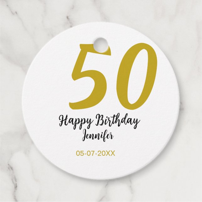 Étiquettes Cadeau 50e anniversaire ajouter nom date année noire modè (Devant)