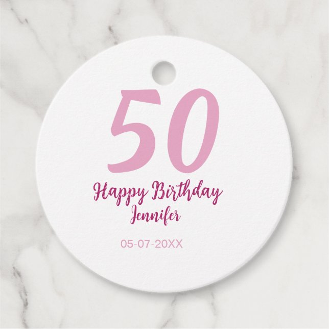 Étiquettes Cadeau 50e anniversaire ajouter nom date année rose rouge (Devant)