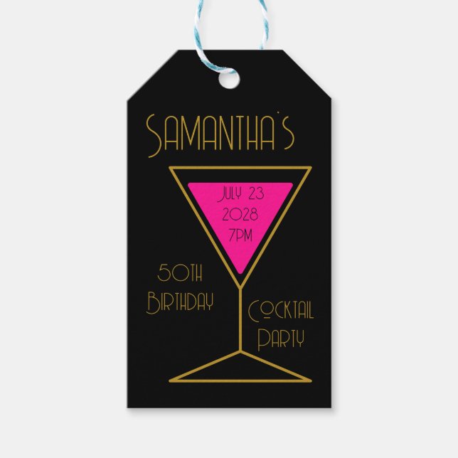 Étiquettes-cadeau 50e anniversaire Cocktail Party Favor Black Gold (Devant)