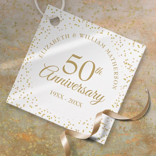 Étiquettes Cadeau 50e anniversaire de Mariage Gold Dust Confetti (50th Wedding Anniversary Gold Dust Confetti Favor Tags)