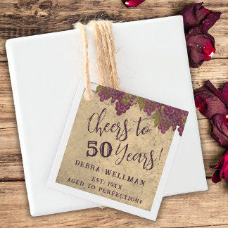 Étiquettes Cadeau 50e Anniversaire Élégant Remerciement Thème Vin