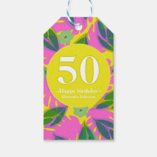 Étiquettes-cadeau 50e anniversaire jaune tropical coloré