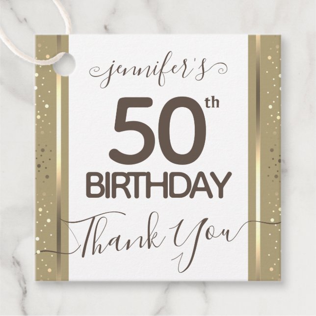 Étiquettes Cadeau 50e Anniversaire Merci Gold Élégant Script (Devant)