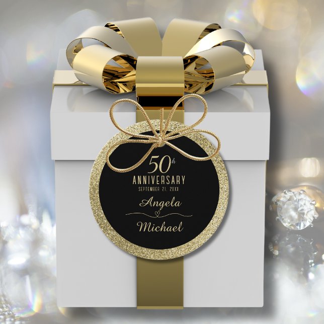 Étiquettes Cadeau 50e Anniversaire Parties scintillant d'or noir gla (Créateur téléchargé)