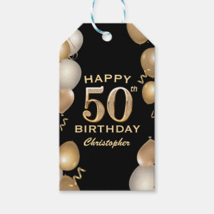 Étiquettes-cadeau 50e fête d'anniversaire Ballons noirs et or