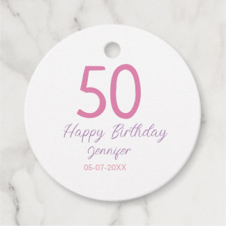 Étiquettes Cadeau 50th birthday add name date year pink template go