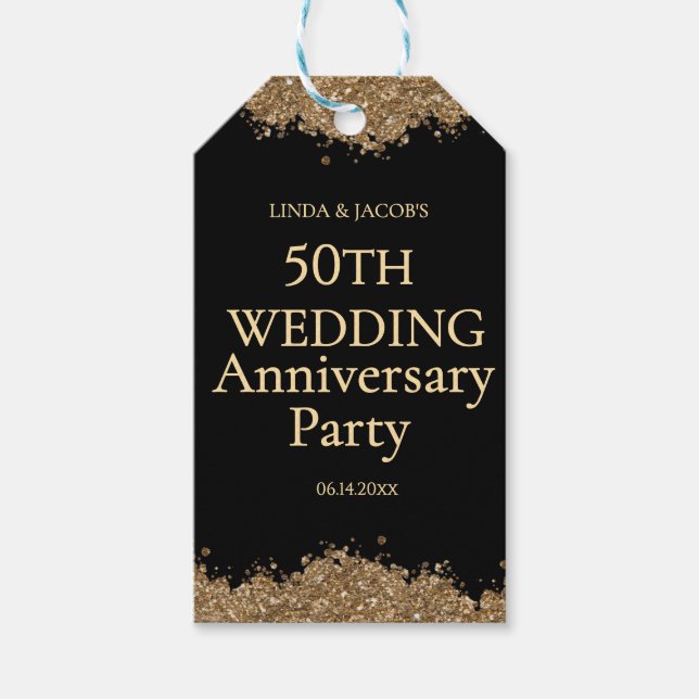 Étiquettes-cadeau 50th Wedding Anniversary Gold Faux Glitter  (Devant)