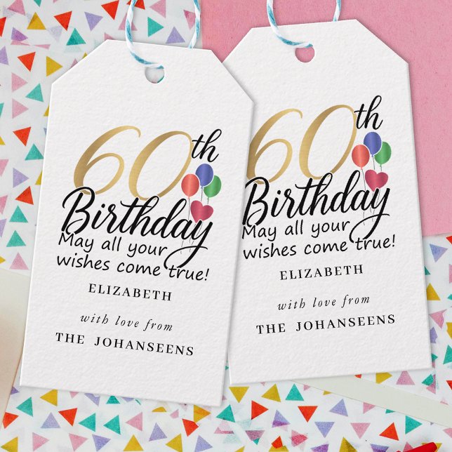 Étiquettes-cadeau 60e Anniversaire Moderne Script Typographie Or Soi (Créateur téléchargé)