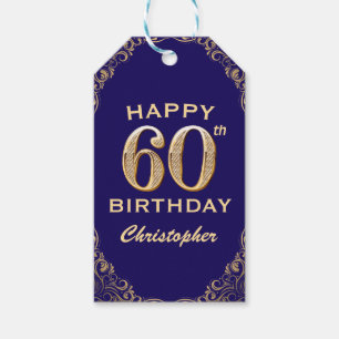 Étiquettes-cadeau 60e anniversaire Parties scintillant marine bleu e
