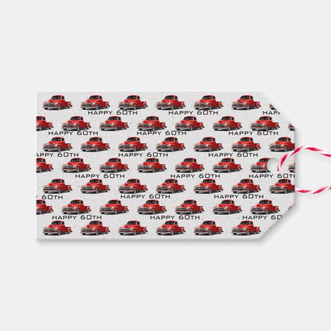 Étiquettes-cadeau 60e anniversaire Retro Red Truck (Devant (Horizontal))