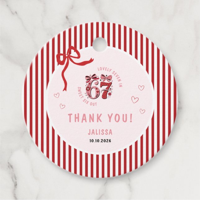 Étiquettes Cadeau 6 7 Birthday for Girls, Pink Kids 7th Birthday (Devant)