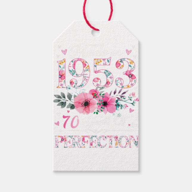 Étiquettes-cadeau 70 Ans Fabriqué En 1953 Floral 70e Anniversaire Ca (Devant)
