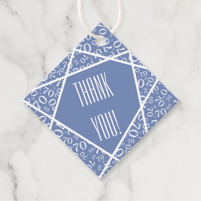Étiquettes Cadeau 70 Merci Wonky Lines Numéro Motif Bleu/Blanc (Devant)