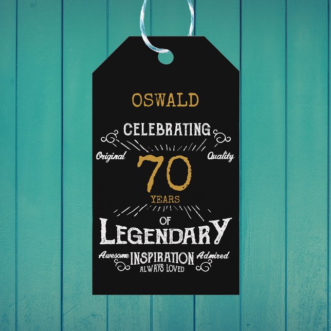 Étiquettes-cadeau 70e anniversaire Black Gold Legendary Vintage (70th Birthday Black Gold Legendary Vintage Gift Tags
)