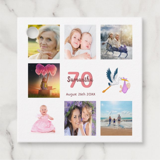 Étiquettes Cadeau 70e anniversaire fête photo collage merci (Devant)