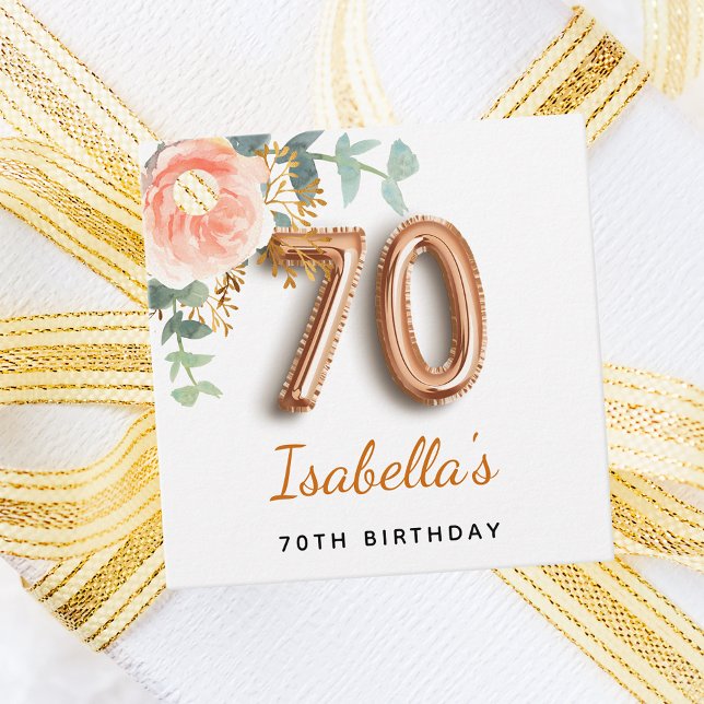 Étiquettes Cadeau 70e anniversaire floral rose or eucalyptus monogra (Créateur téléchargé)