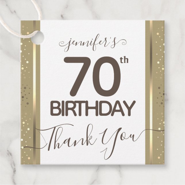 Étiquettes Cadeau 70e anniversaire Merci or élégant Script Favor (Devant)
