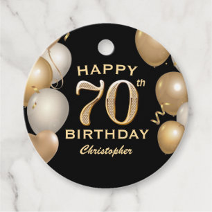 Étiquettes Cadeau 70e fête d'anniversaire Ballons noirs et or