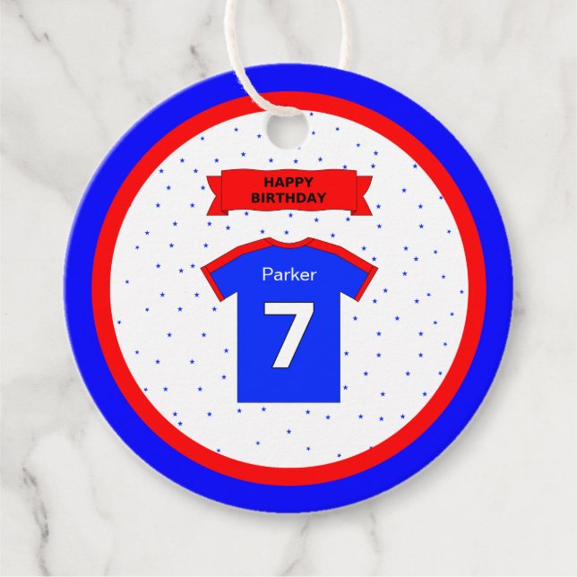 Étiquettes Cadeau 7e anniversaire merci rouge blanc bleu étoiles spo (Devant)