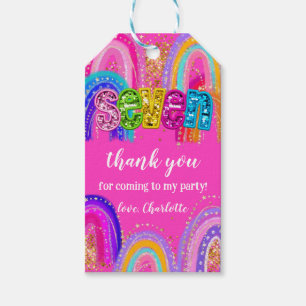 Étiquettes-cadeau 7e anniversaire Rainbow Hot Pink Party