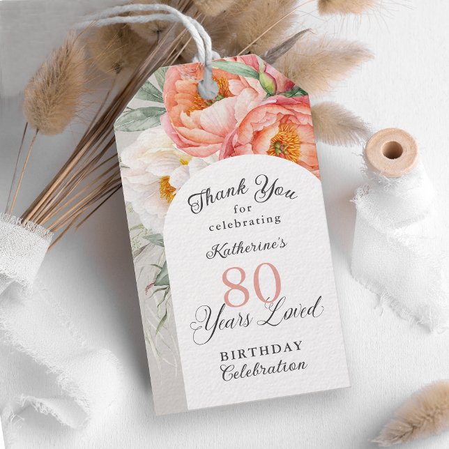 Étiquettes-cadeau 80 Ans Aimé Floral Féminin 80e Anniversaire (Créateur téléchargé)