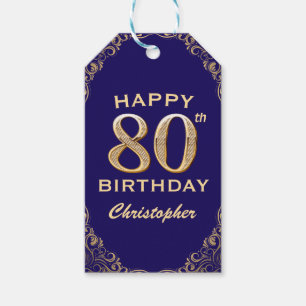 Étiquettes-cadeau 80e anniversaire de la Parties scintillant marine