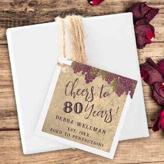 Étiquettes Cadeau 80e Anniversaire Élégant Rustique Thème Vin Remerc