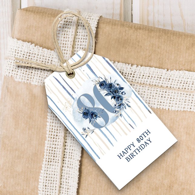 Étiquettes-cadeau 80e anniversaire Floral Numéro 80 De et vers (80th Birthday Gift Tags from my Floral Number Milestone Birthday Collection)