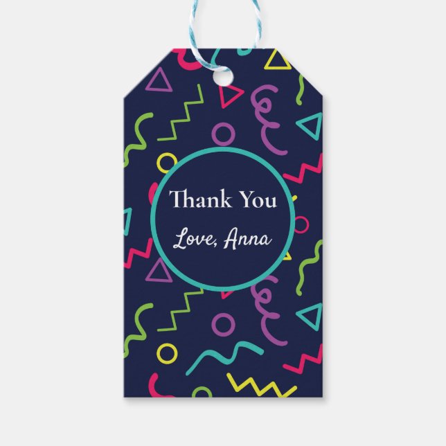 Étiquettes-cadeau 80s Retro Neon Memphis Merci d'anniversaire person (Devant)