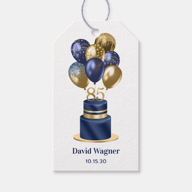 Étiquettes-cadeau 85e anniversaire Marine Blue Cake (Devant)