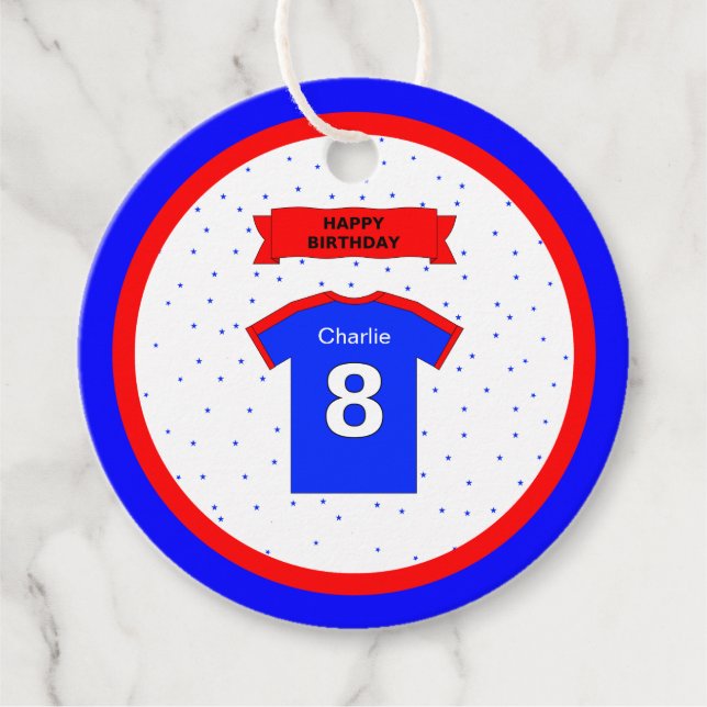 Étiquettes Cadeau 8e anniversaire merci rouge blanc bleu étoiles spo (Devant)