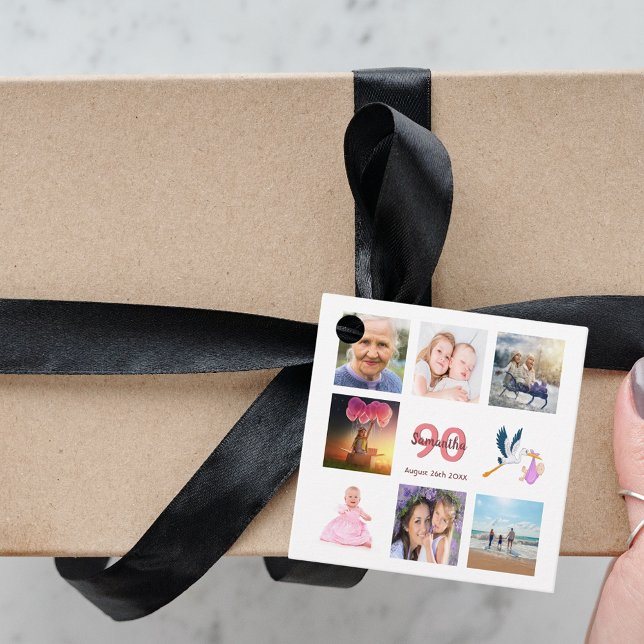 Étiquettes Cadeau 90e anniversaire fête photo collage merci (Créateur téléchargé)