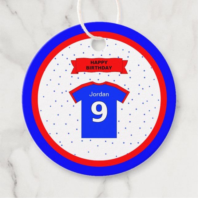 Étiquettes Cadeau 9e anniversaire merci rouge blanc bleu étoiles spo (Devant)